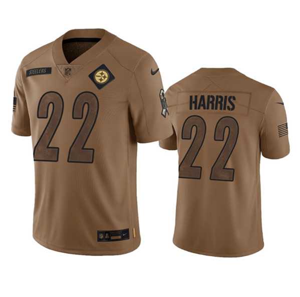 Men%27s Pittsburgh Steelers #22 Najee Harris 2023 Brown Salute To Service Limited Football Stitched Jersey Dyin